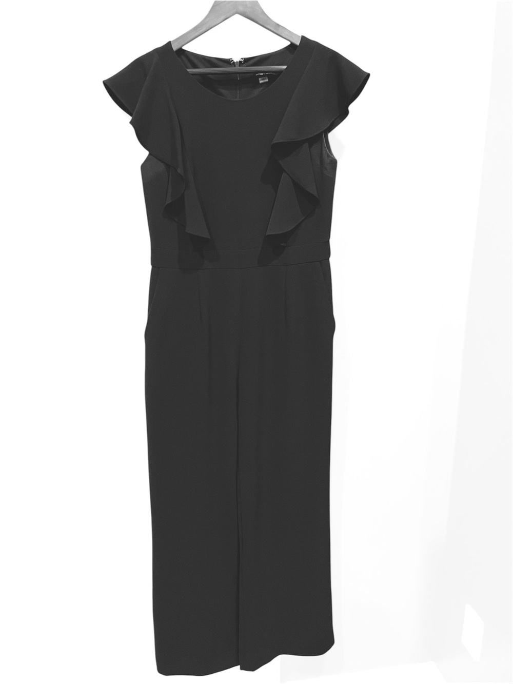 Navy Ruffle-Shoulder Jumpsuit